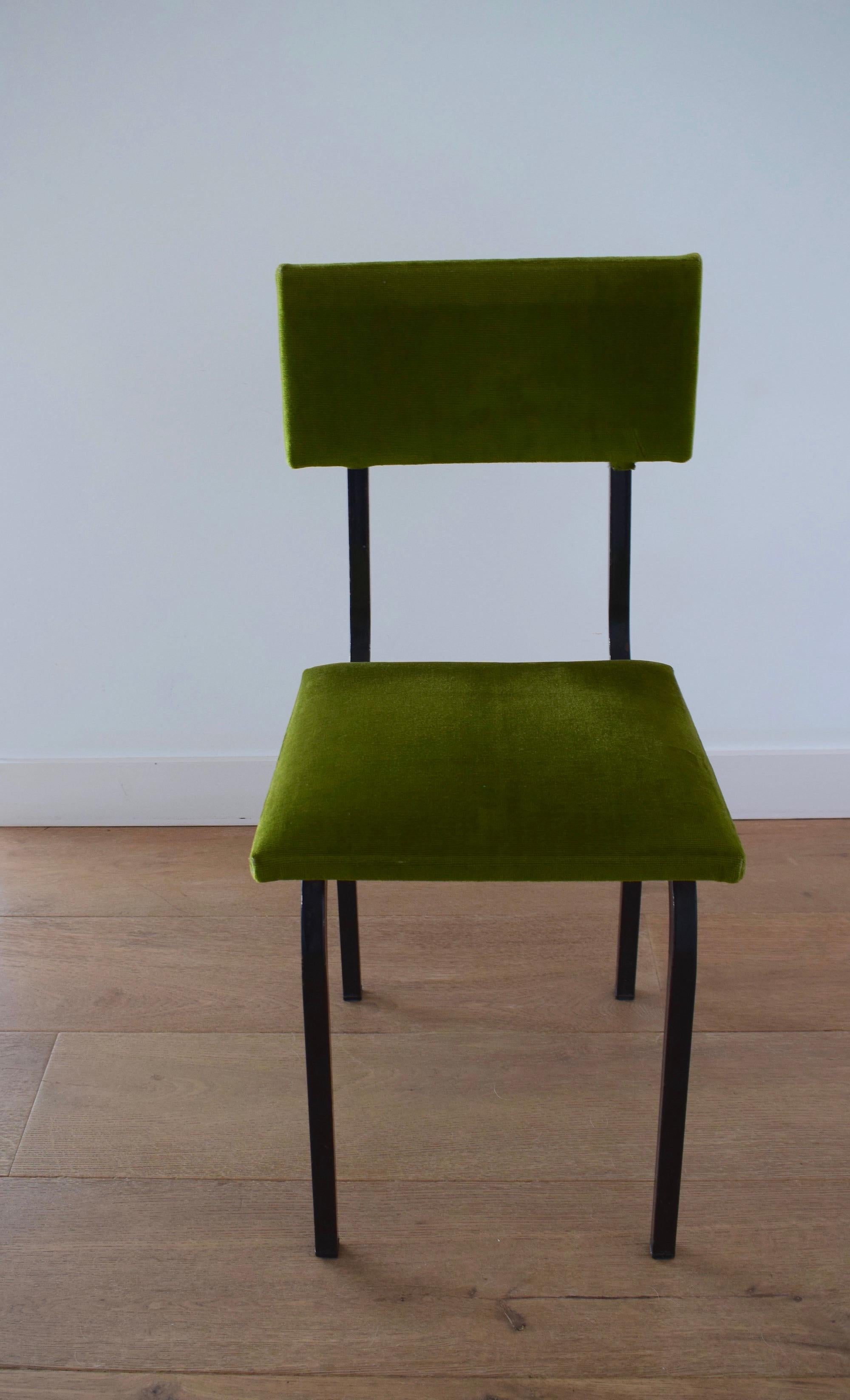 Set of 4 1960s Dining Chairs in Green Velvet with Black Metal Frames 2