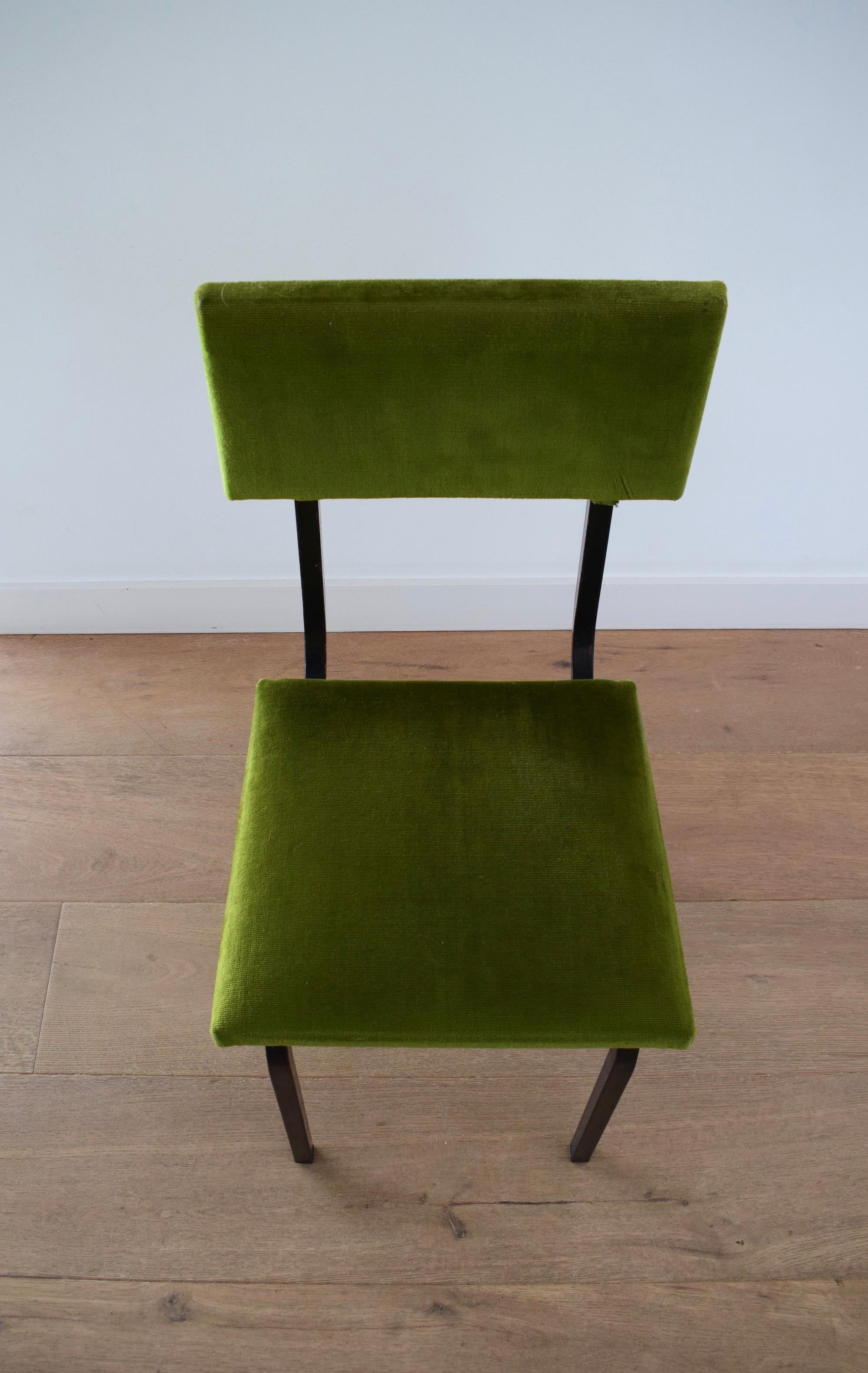 Set of 4 1960s Dining Chairs in Green Velvet with Black Metal Frames 3