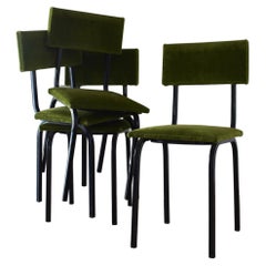 Used Set of 4 1960s Dining Chairs in Green Velvet with Black Metal Frames