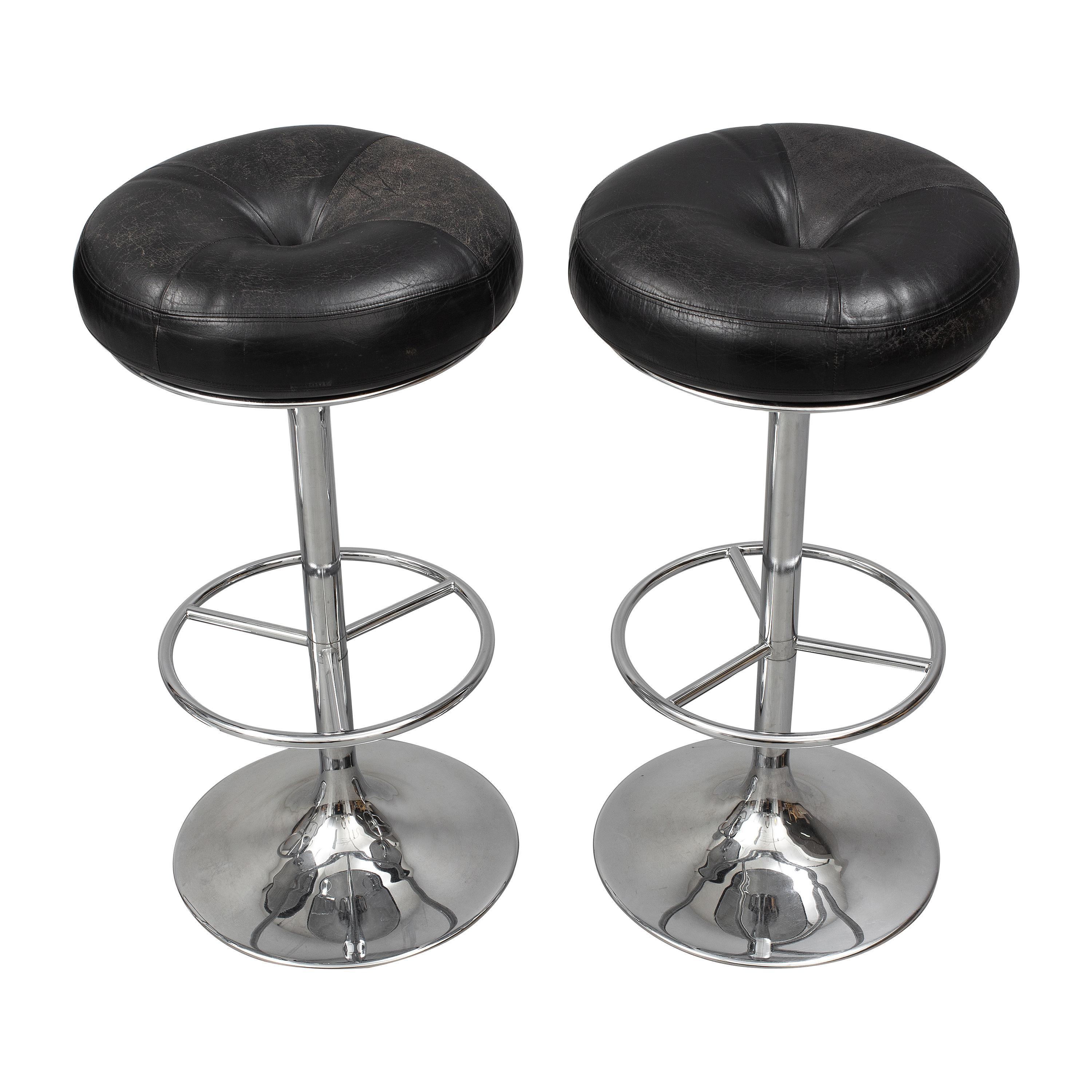 Set of 4 1970s Chrome and Black Leather Bar Stools by Johanson Design, Sweden In Good Condition In London, GB