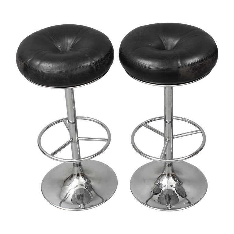 Set of 4 1970s Chrome and Black Leather Bar Stools by Johanson Design, Sweden at 1stDibs