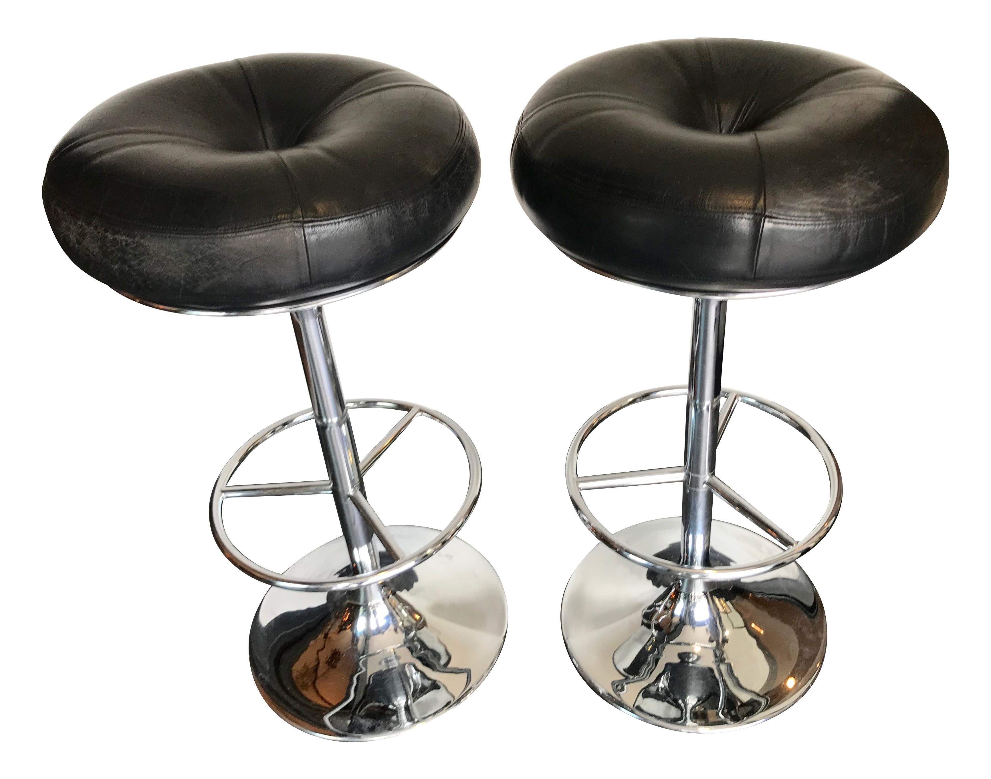 Set of 4 1970s Chrome and Black Leather Bar Stools by Johanson Design, Sweden 3