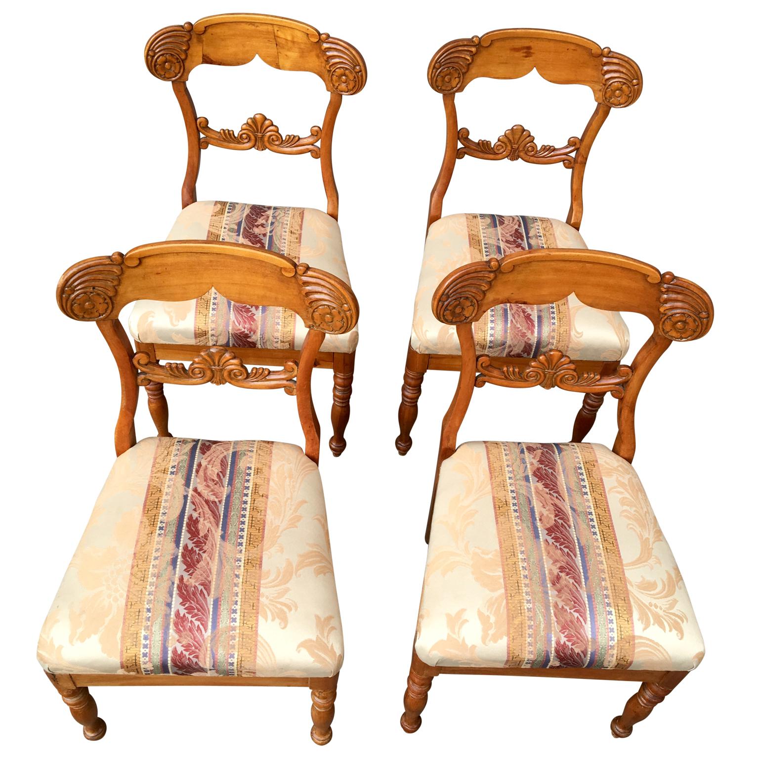 Swedish Set Of Four 19th Century Biedermeier Dining Room Chairs, Sweden For Sale