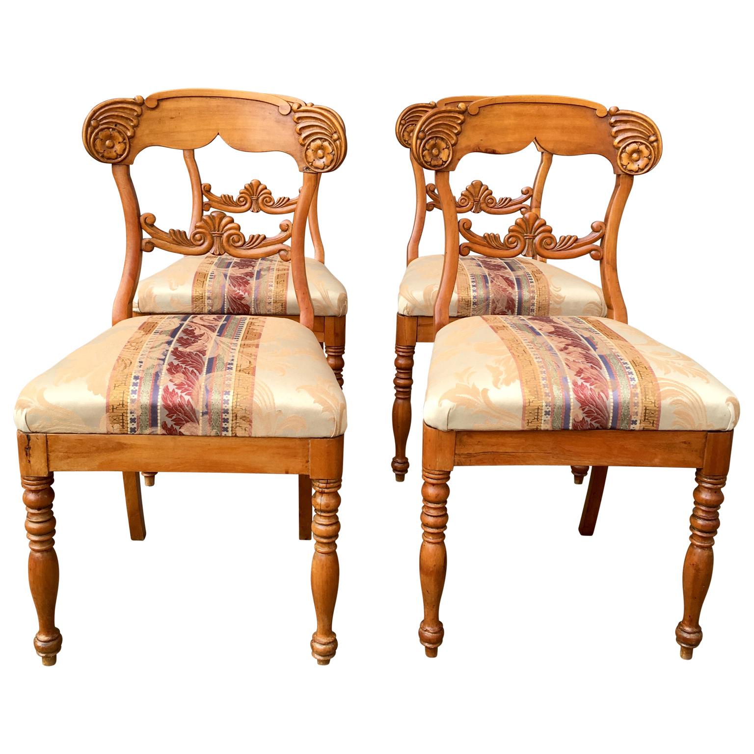 Hand-Crafted Set Of Four 19th Century Biedermeier Dining Room Chairs, Sweden For Sale