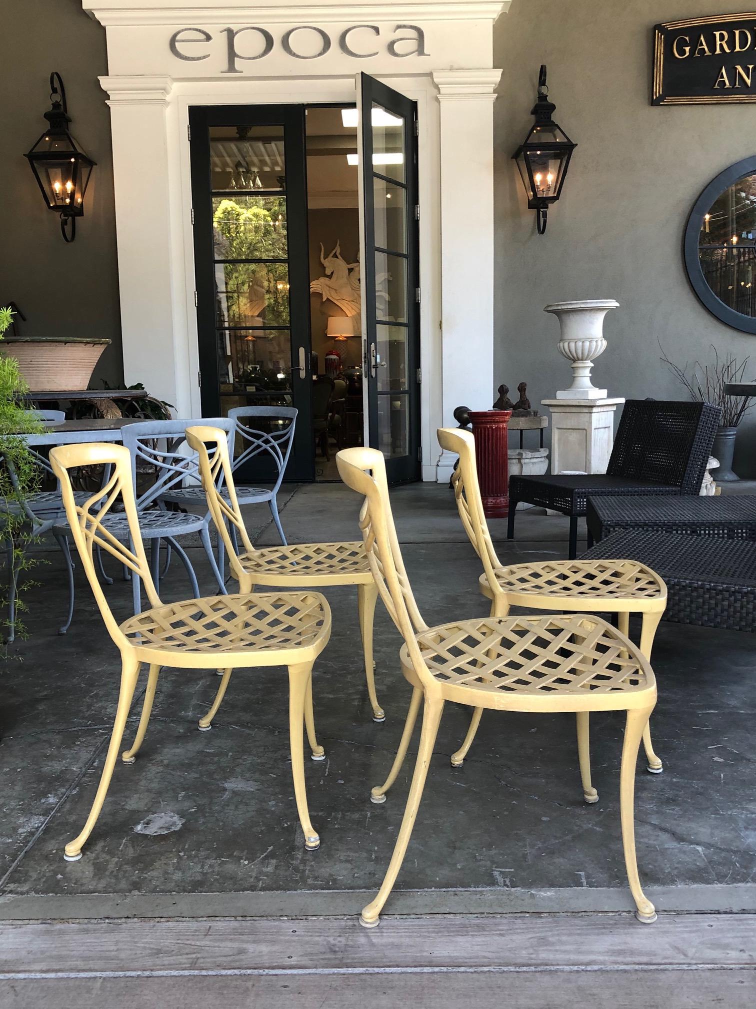 Hollywood Regency A Set of 4 Brown Jordan 1960's Yellow-Painted Aluminum Garden Chairs