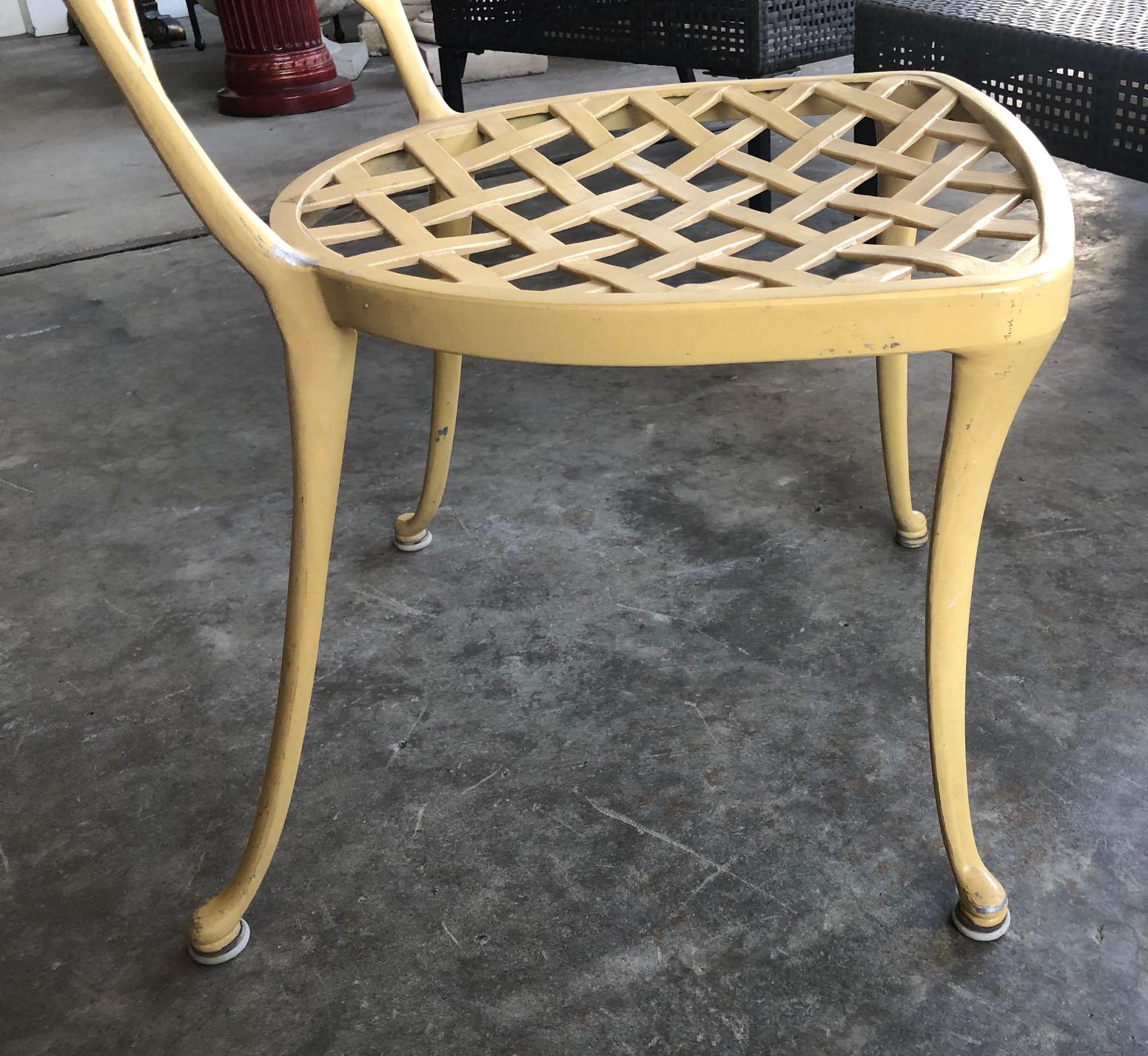 Cast A Set of 4 Brown Jordan 1960's Yellow-Painted Aluminum Garden Chairs