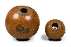 A Set of 4 American Modern Bamboo and Resin Composite Sphere Lights