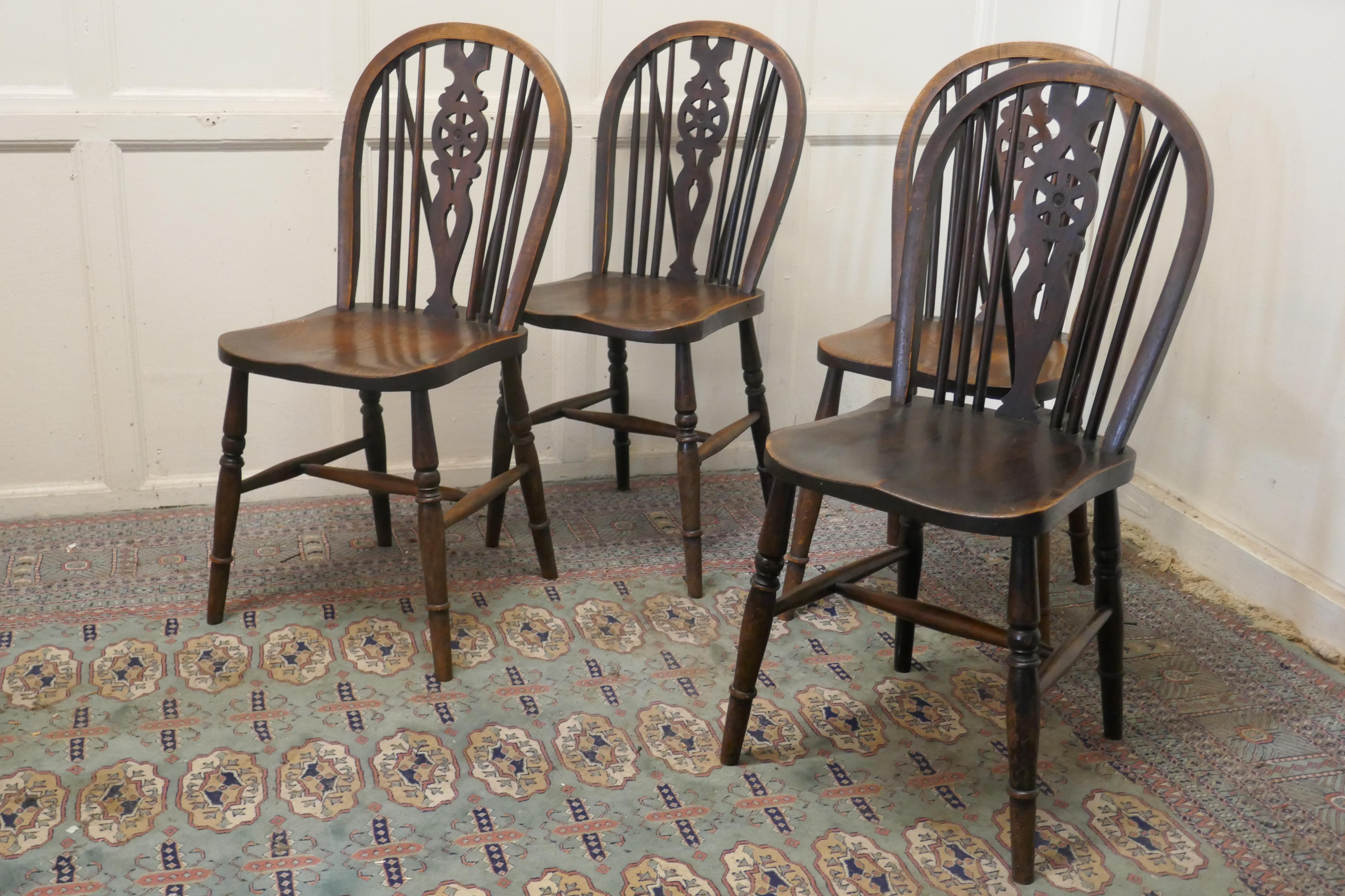 Country Set of 4 Beech & Elm Wheel Back Windsor Kitchen Dining Chairs