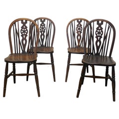 Set of 4 Beech & Elm Wheel Back Windsor Kitchen Dining Chairs