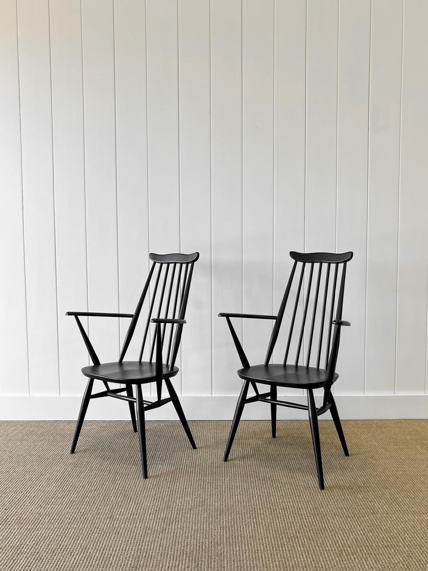 Mid-Century Modern A Set of 4 Black Ercol Chairs For Sale