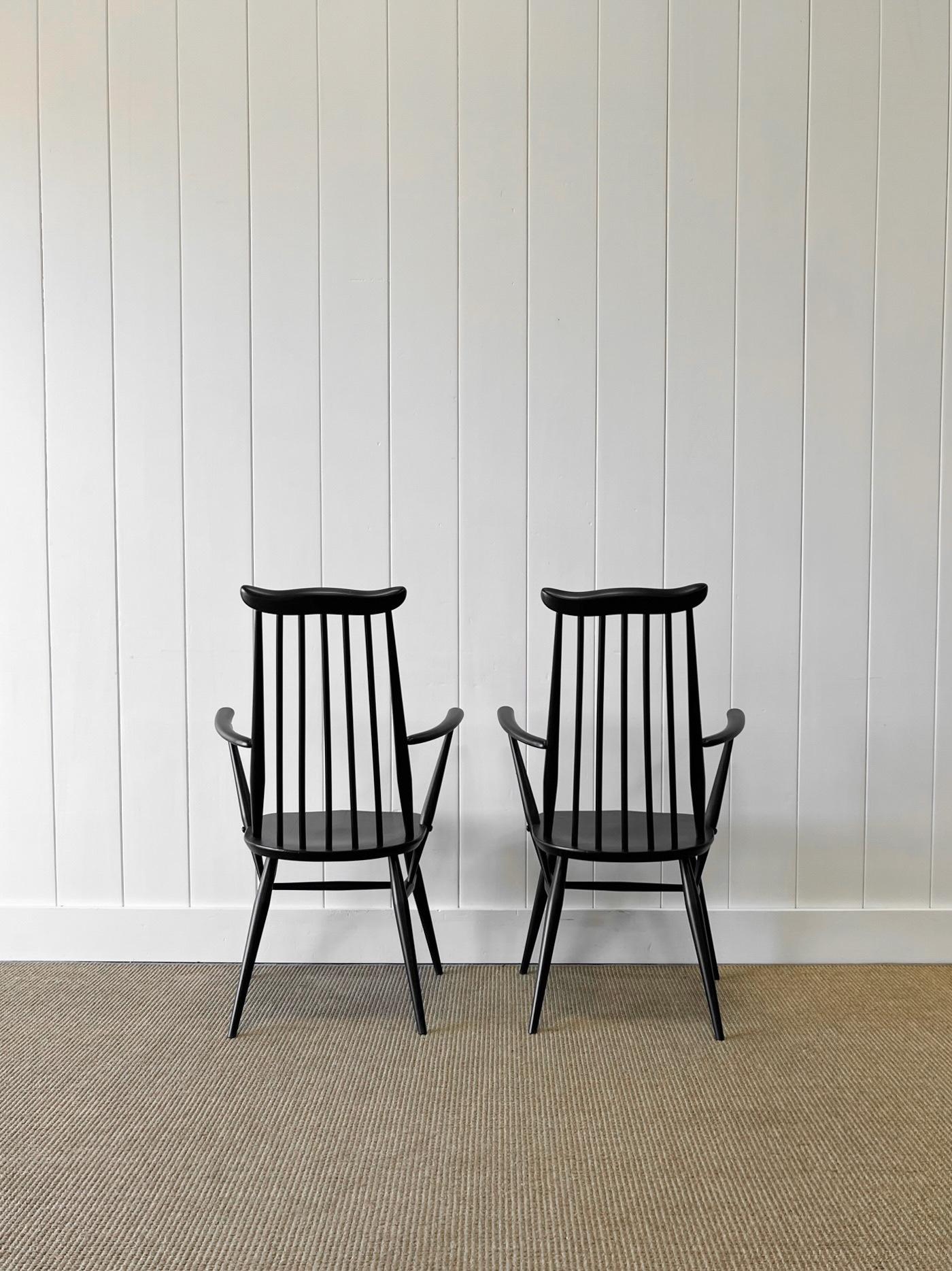 20th Century A Set of 4 Black Ercol Chairs For Sale