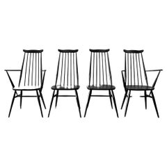 Vintage A Set of 4 Black Ercol Chairs