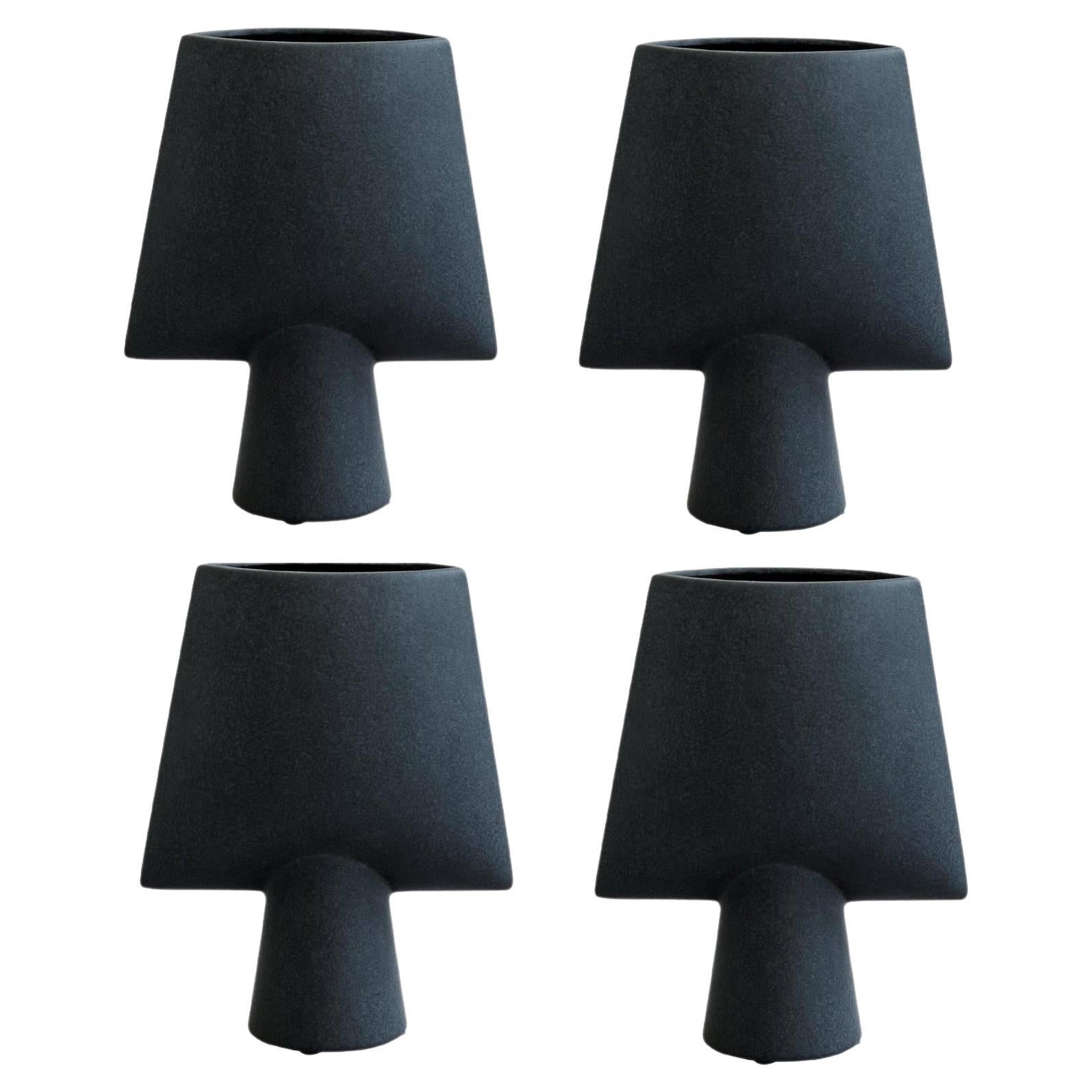 Set di 4 mini vasi a sfera neri quadrati di 101 Copenhagen