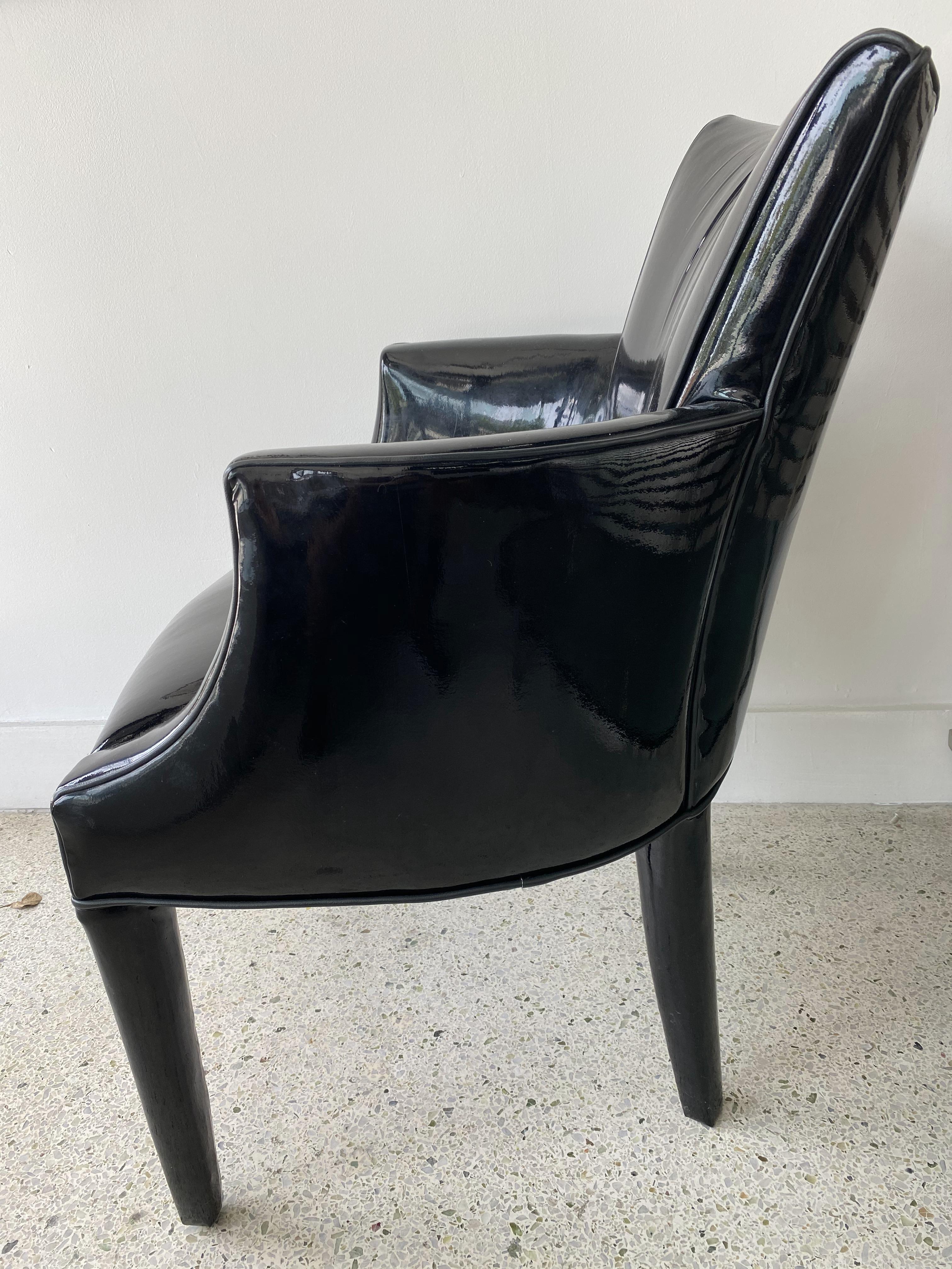 Italian Set of 4 Black Patent Leather Closed Armchairs, Donghia