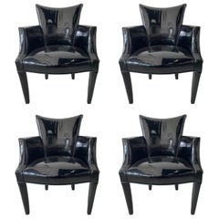 Set of 4 Black Patent Leather Closed Armchairs, Donghia