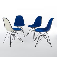Set of 4 Blue Herman Miller Eames Upholstered DSR Dining Side Shell Chairs