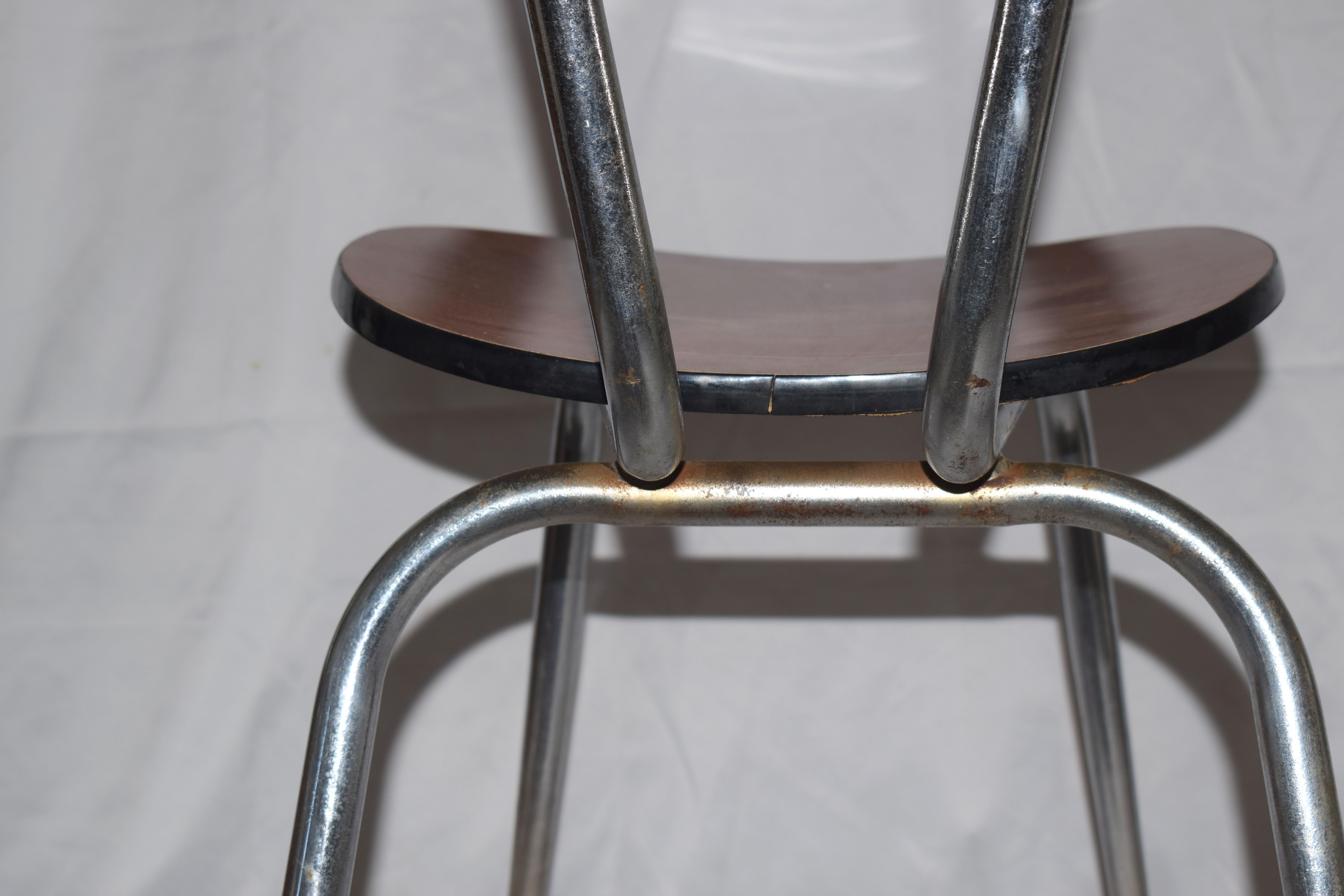 Metal Set of 4 Brown 1950s-1960s Formica Dining Chairs