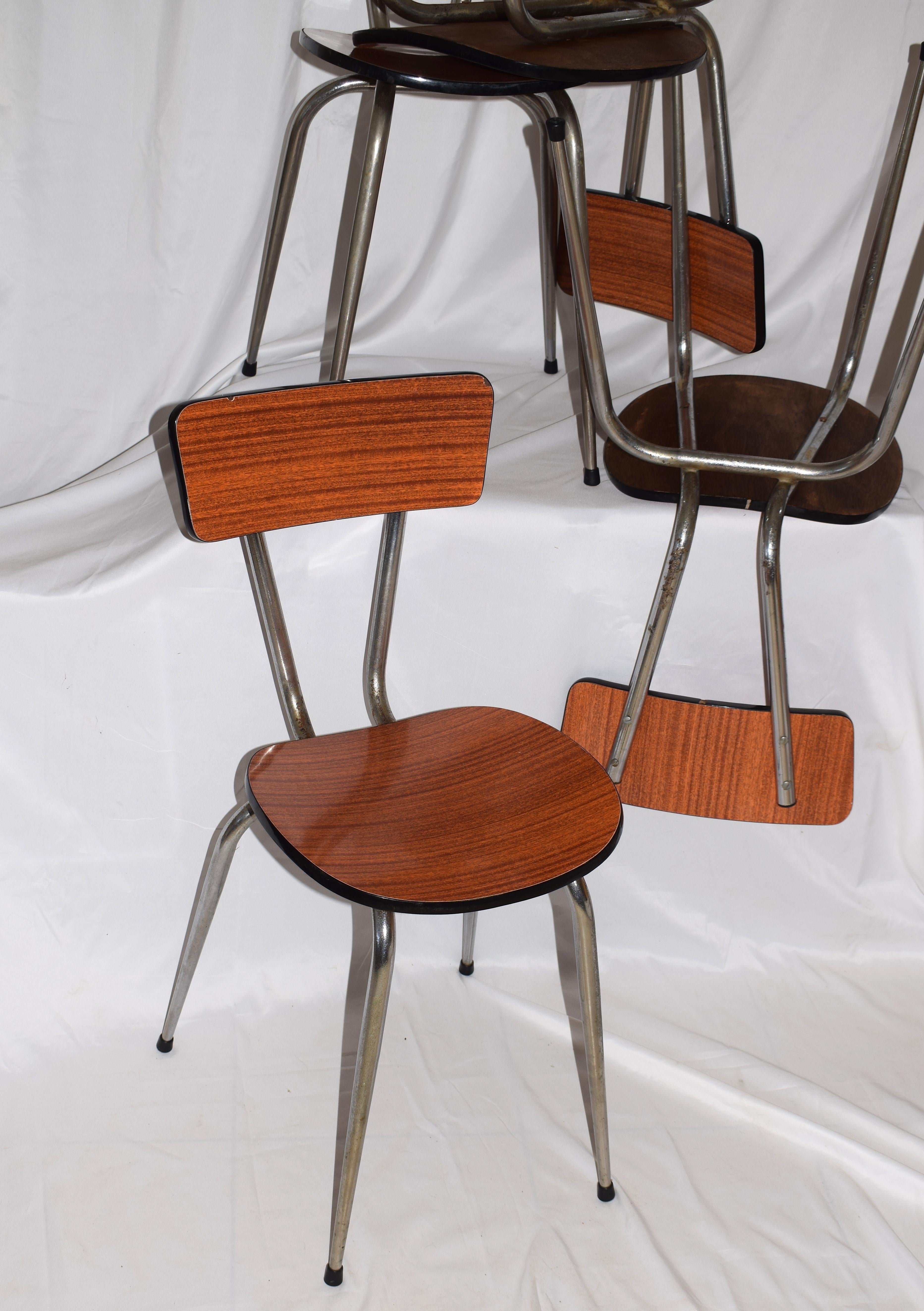 Mid-Century Modern Set of 4 Brown 1950s-1960s Formica Dining Chairs