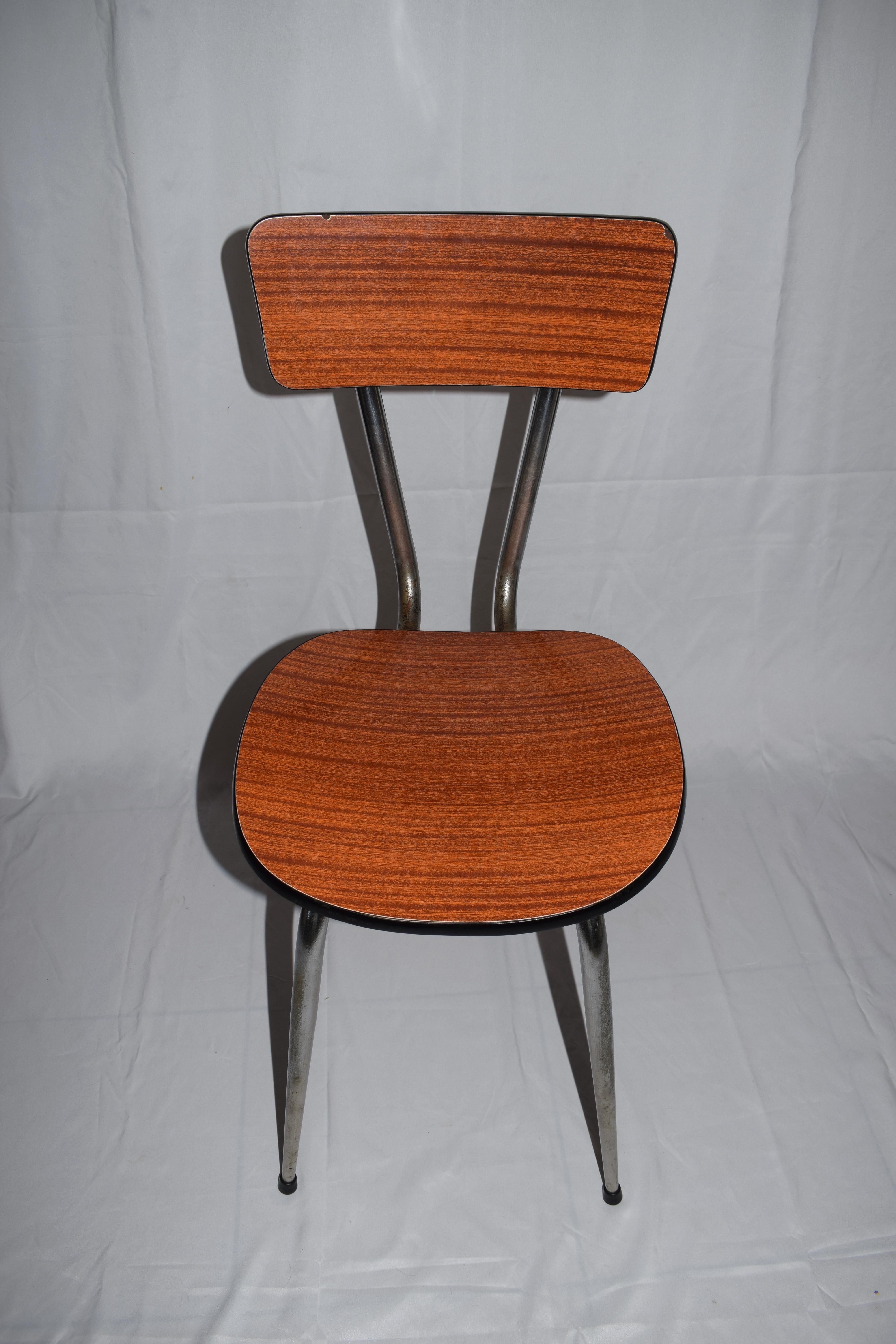 French Set of 4 Brown 1950s-1960s Formica Dining Chairs
