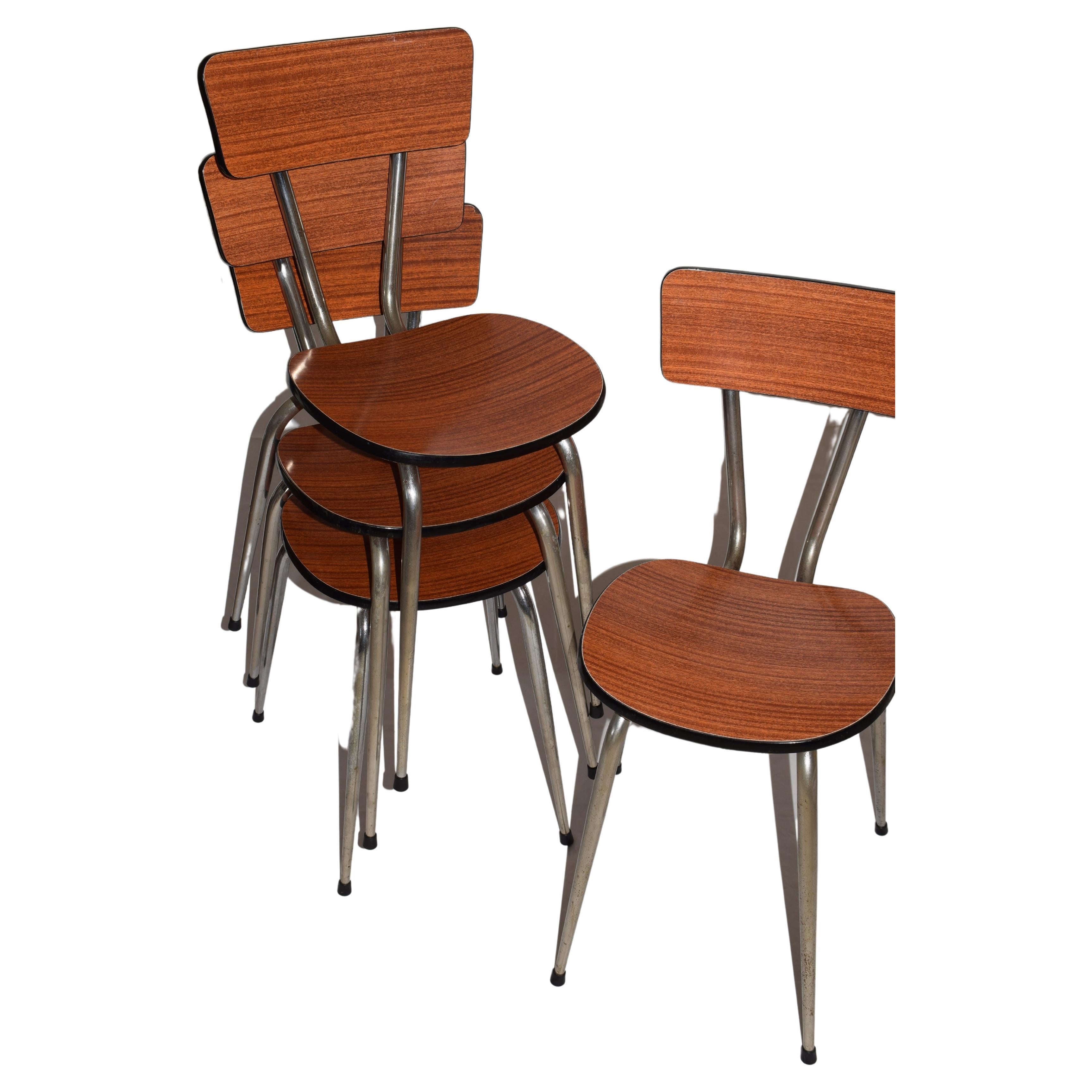 Set of 4 Brown 1950s-1960s Formica Dining Chairs