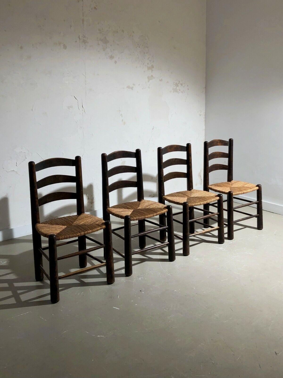A Set of 4 BRUTALIST RUSTIC MODERN CHAIRS by GEORGES ROBERT, France 1960 For Sale 6