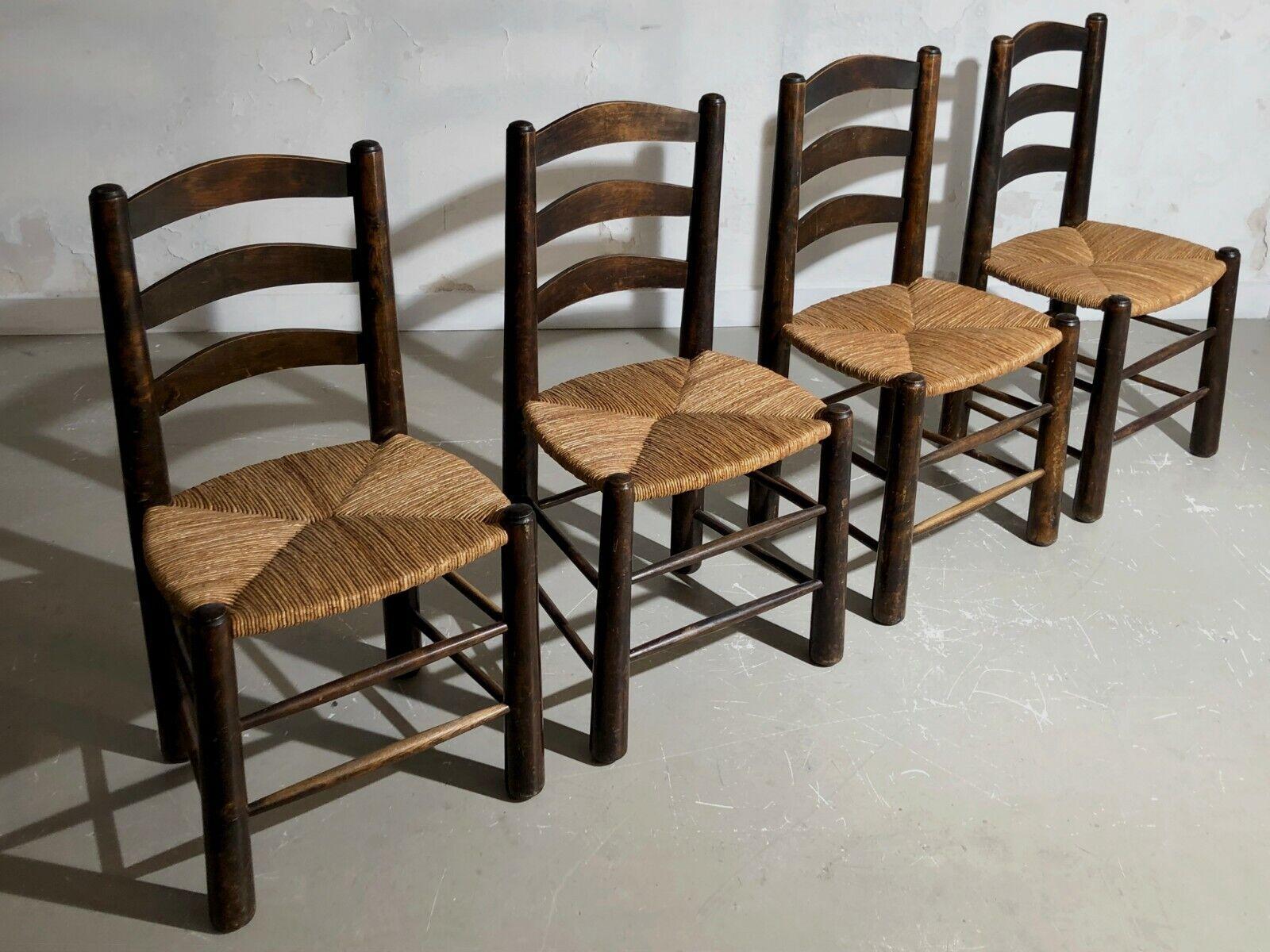 A Set of 4 BRUTALIST RUSTIC MODERN CHAIRS by GEORGES ROBERT, France 1960 For Sale 2
