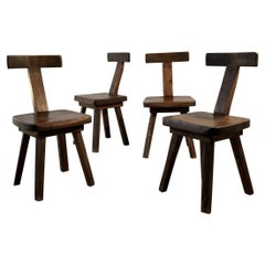 A Set of 4 BRUTALIST RUSTIC-MODERN MODERNIST "T" CHAIRS, by ARANJOU, France 1950
