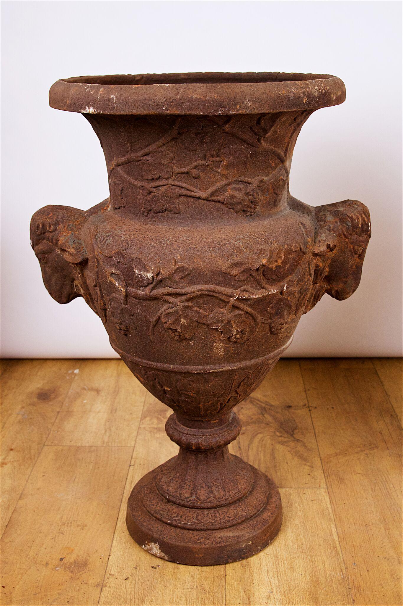 Asian Set of 4 Cast Iron Garden Urns, after the Antique For Sale