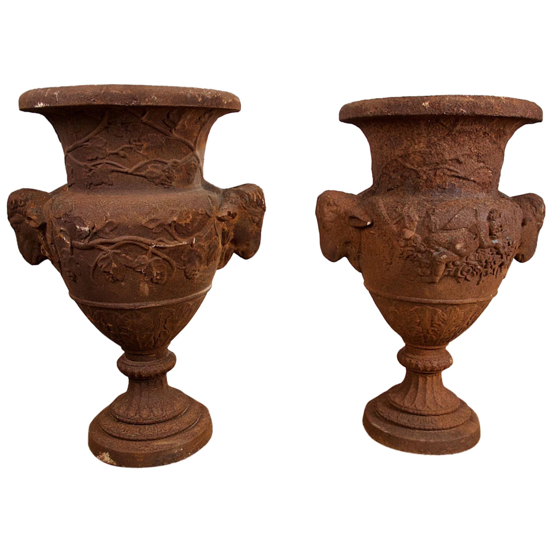 Set of 4 Cast Iron Garden Urns, after the Antique For Sale