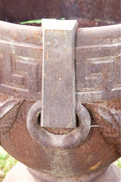 Set of 4 Cast Iron Garden Urns, after the Antique in the Greek Style