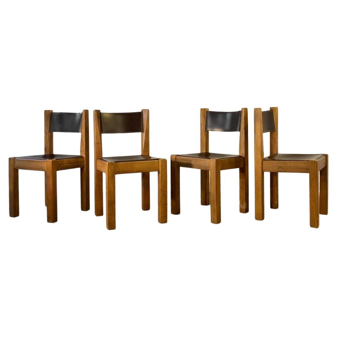A Set of 4 BRUTALIST CHAIRS by MICHEL MILLERET, Pierre Chapo Style, France 1960