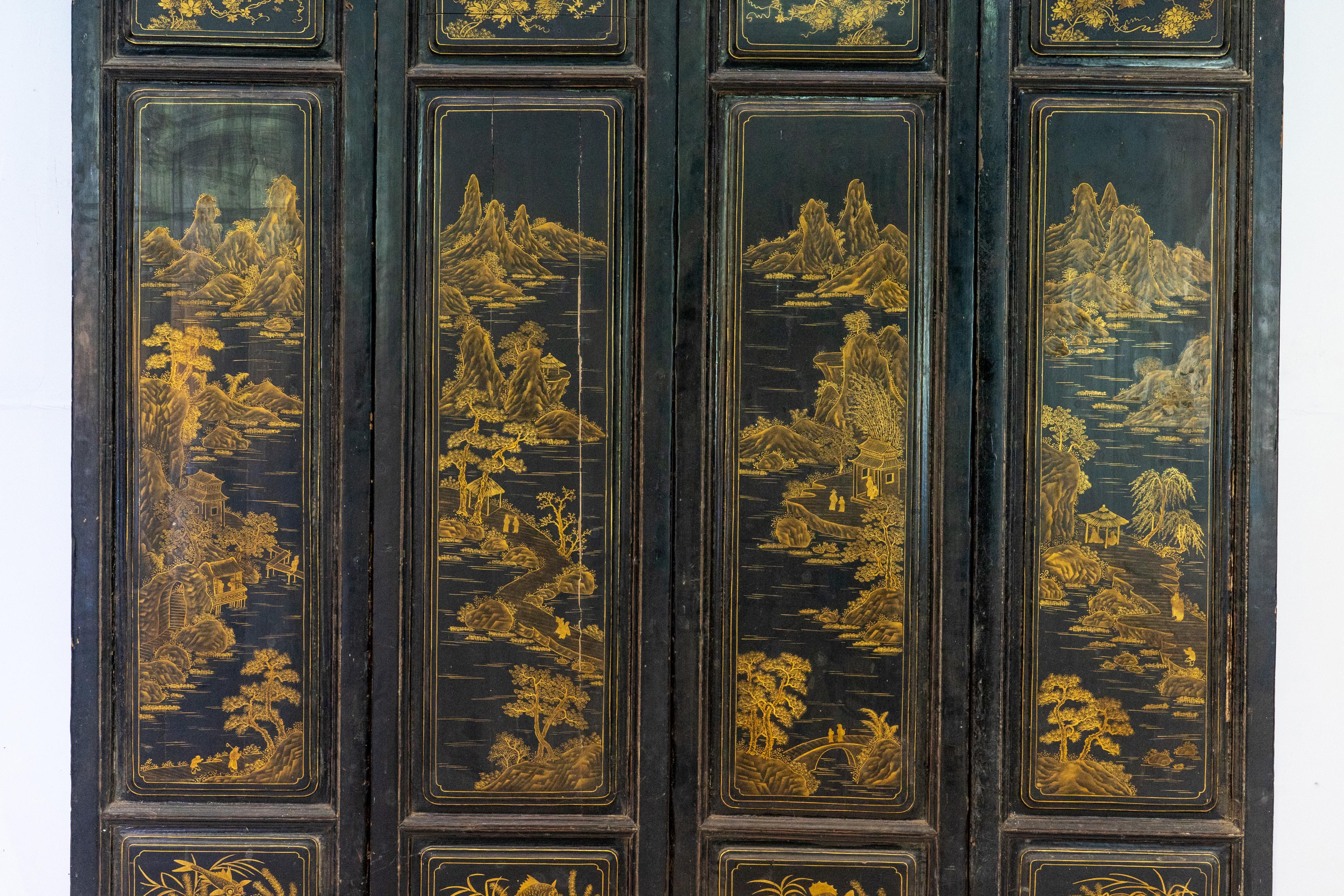 A Set of 4 Chinese Screens with Gold Painting on Elm 1
