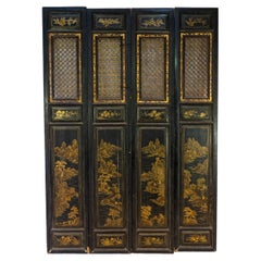 A Set of 4 Chinese Screens with Gold Painting on Elm