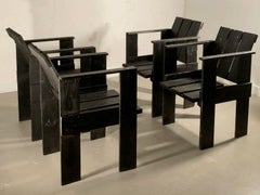 4 MODERNIST BRUTALIST "CRATE" CHAIRS by GERRIT RIETVELD, Holland  1980