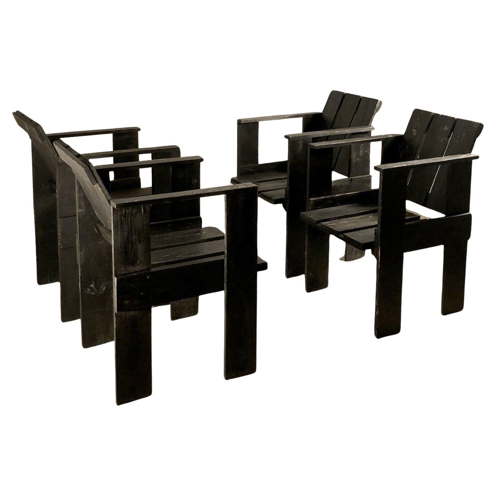 A Set Of 4 MODERNIST CUBIST "CRATE" CHAIRS after GERRIT RIETVELD, Holland  1980 For Sale