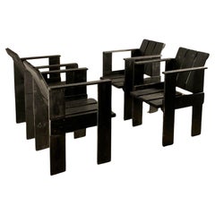 Vintage A Set Of 4 MODERNIST CUBIST "CRATE" CHAIRS after GERRIT RIETVELD, Holland  1980