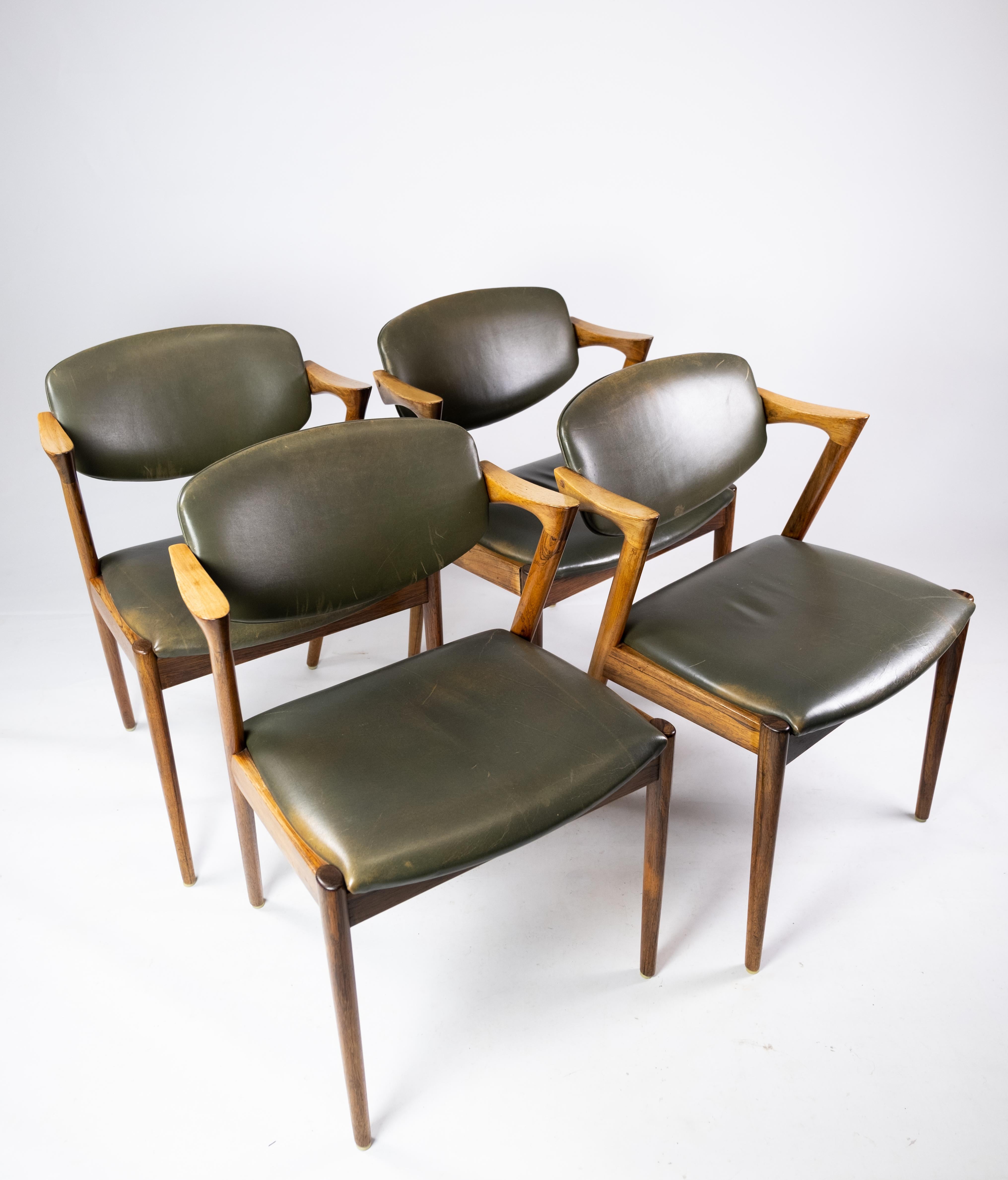 Scandinavian Modern Set of 4 Dining Chairs, Model 42, Designed by Kai Kristiansen, 1960s