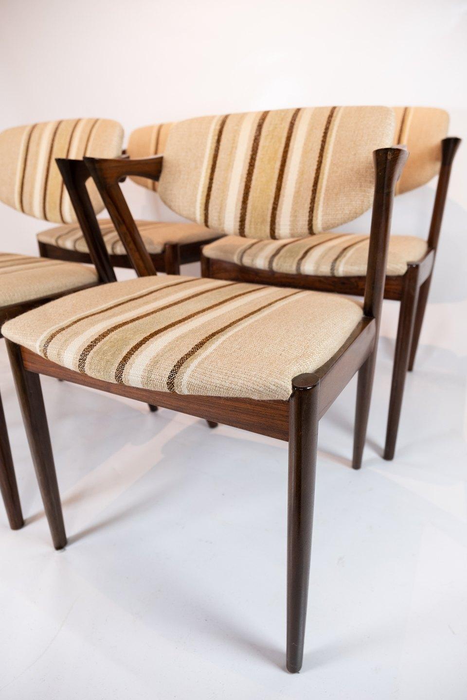 Scandinavian Modern Set of 4 Dining Chairs, Model 42, Designed by Kai Kristiansen, 1960s