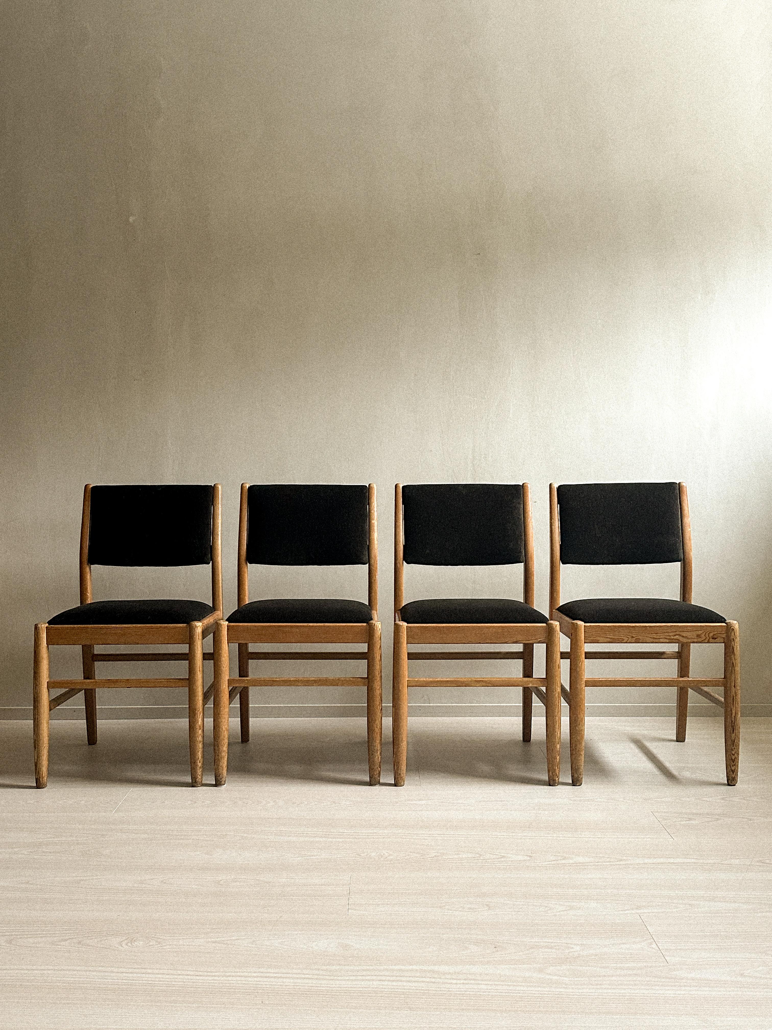 A Set of 4 Dining Chairs, Pine and Wool Velour, Scandinavia, c. 1960s  For Sale 3