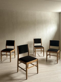 A Set of 4 Dining Chairs, Pine and Wool Velour, Scandinavia, c. 1960s