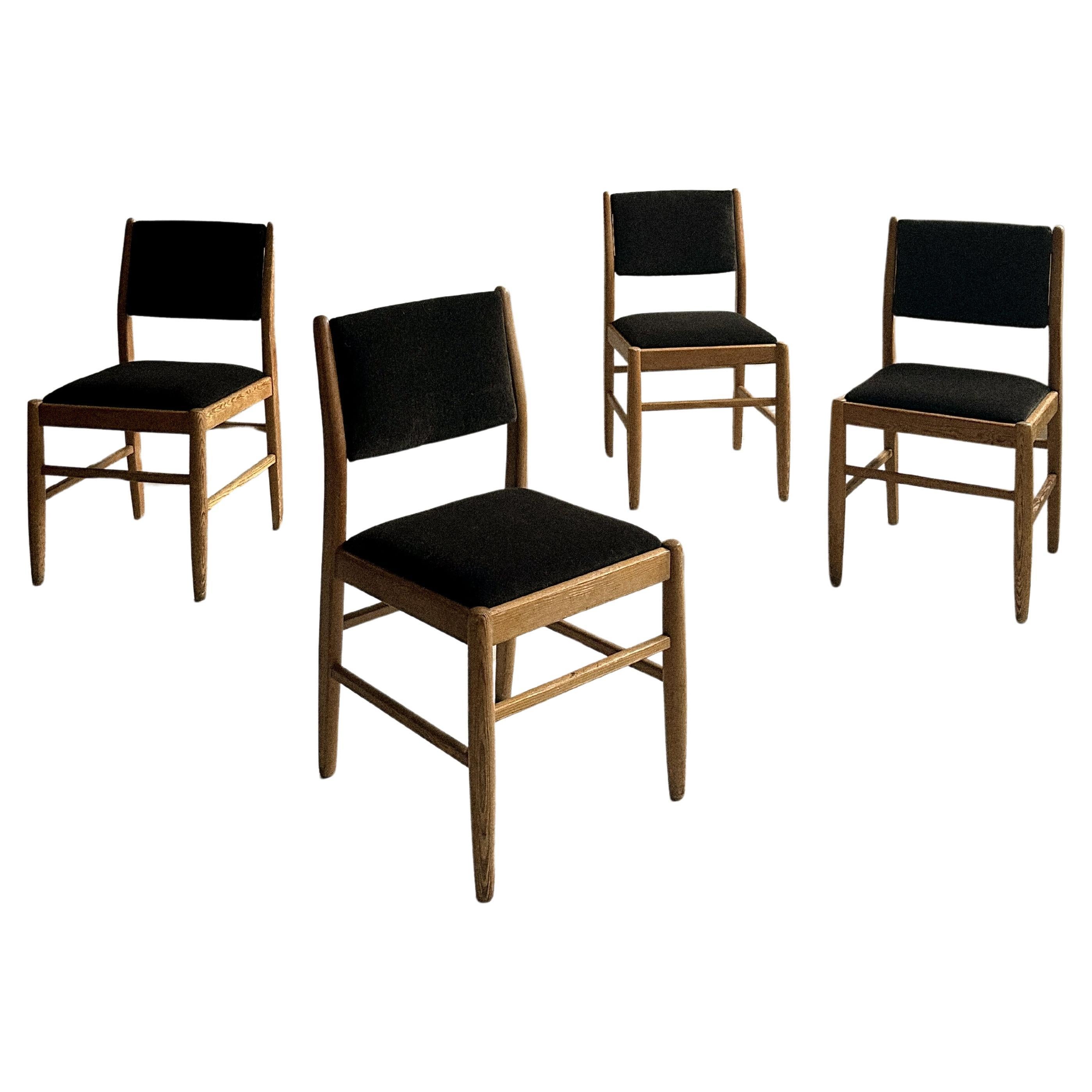 A Set of 4 Dining Chairs, Pine and Wool Velour, Scandinavia, c. 1960s 