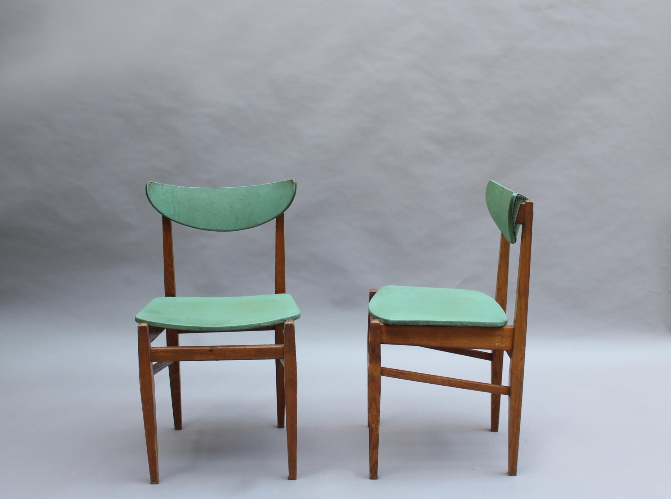 Mid-Century Modern Set of 4 Fine French 1950s Elm Chairs For Sale