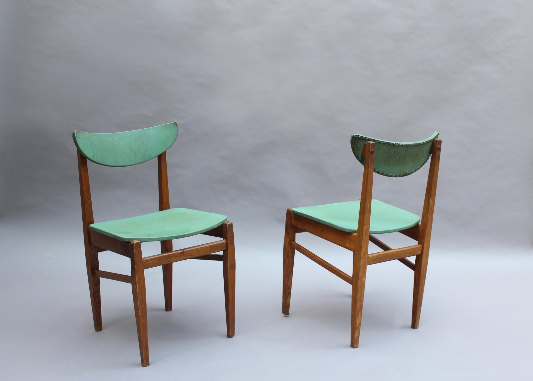 Mid-20th Century Set of 4 Fine French 1950s Elm Chairs For Sale