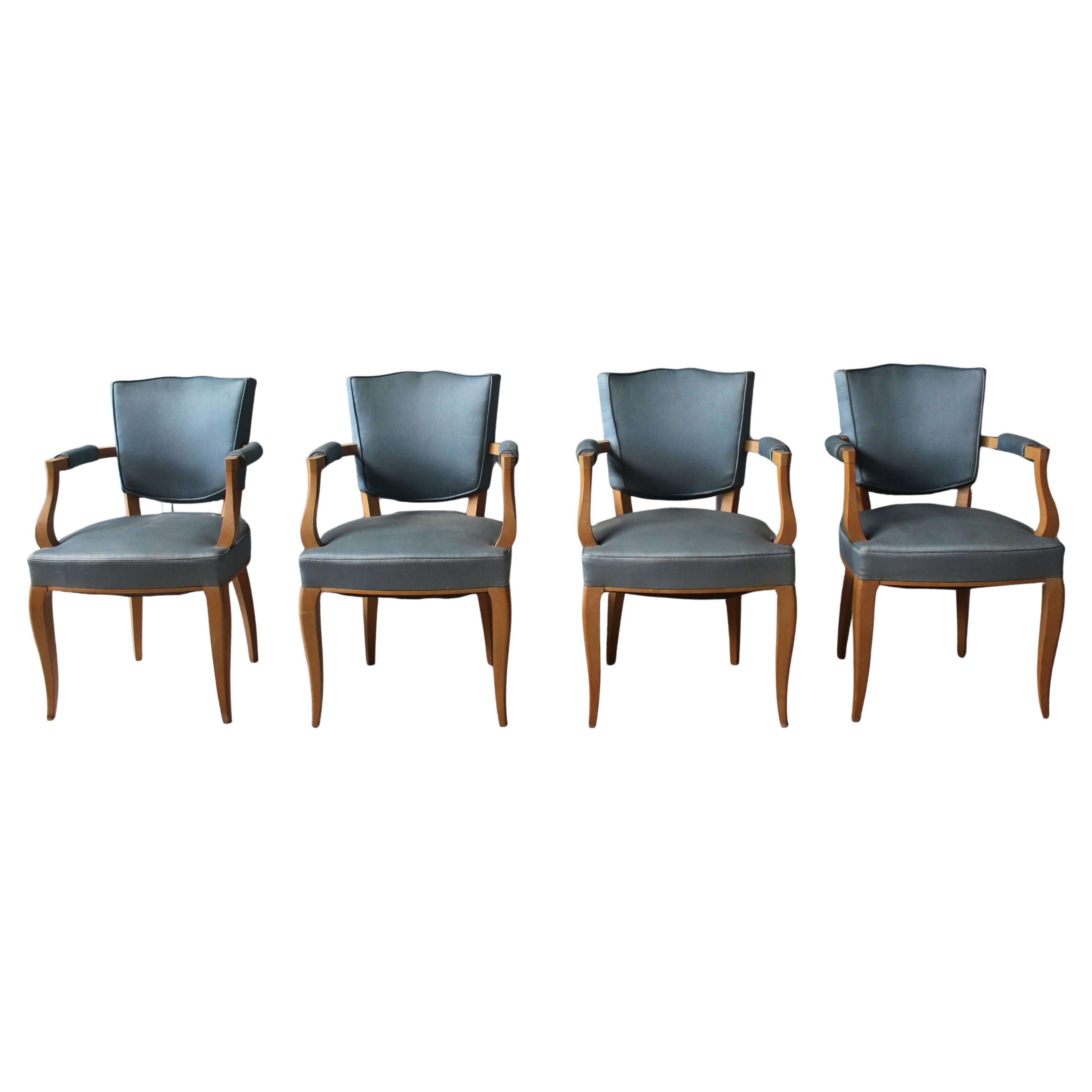 Un set di 4 poltrone in sicomoro Art Déco francese di pregio