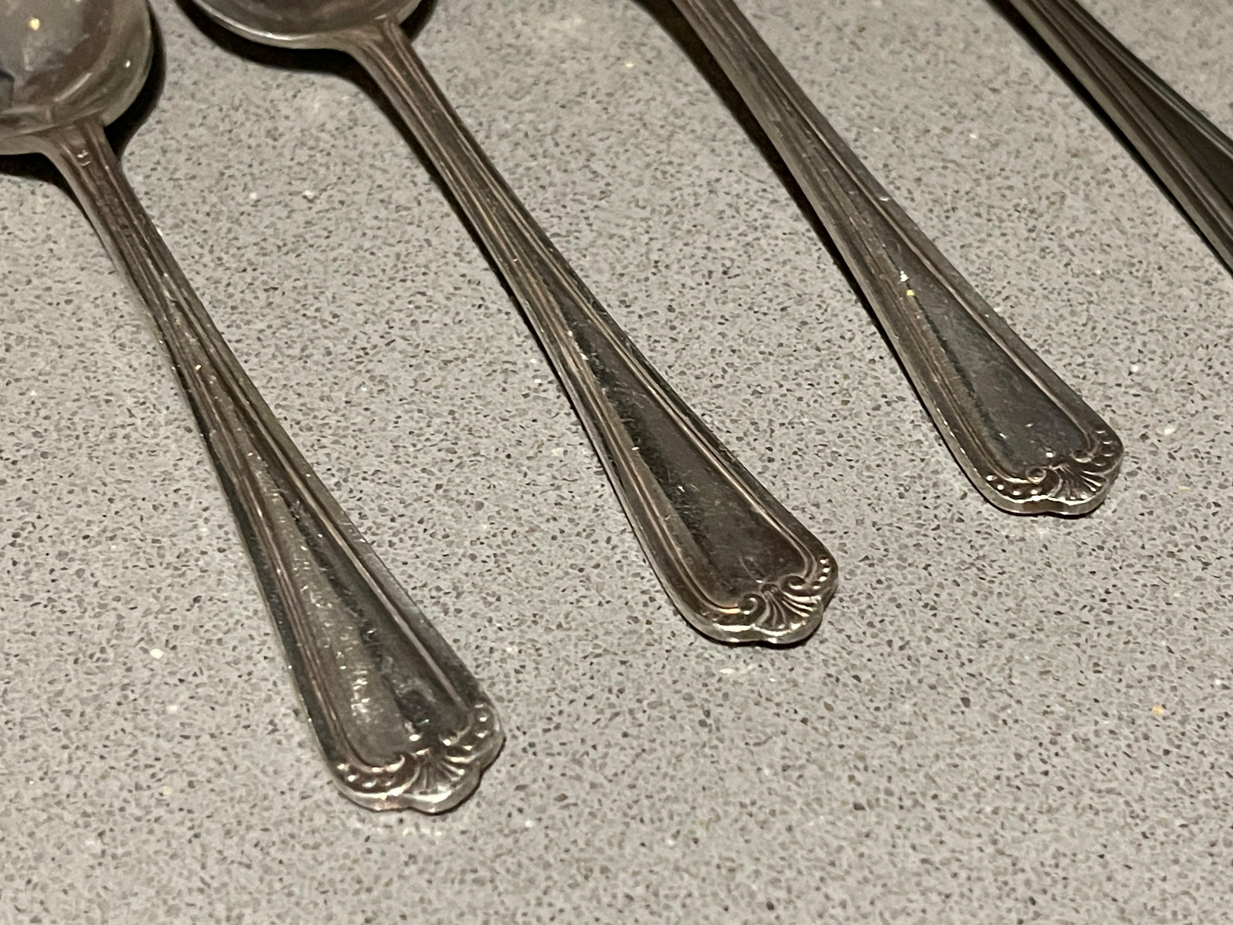 English A set of 4 Four Tea Coffee Spoon Stainless Sheffield England 1930s Art Deco For Sale