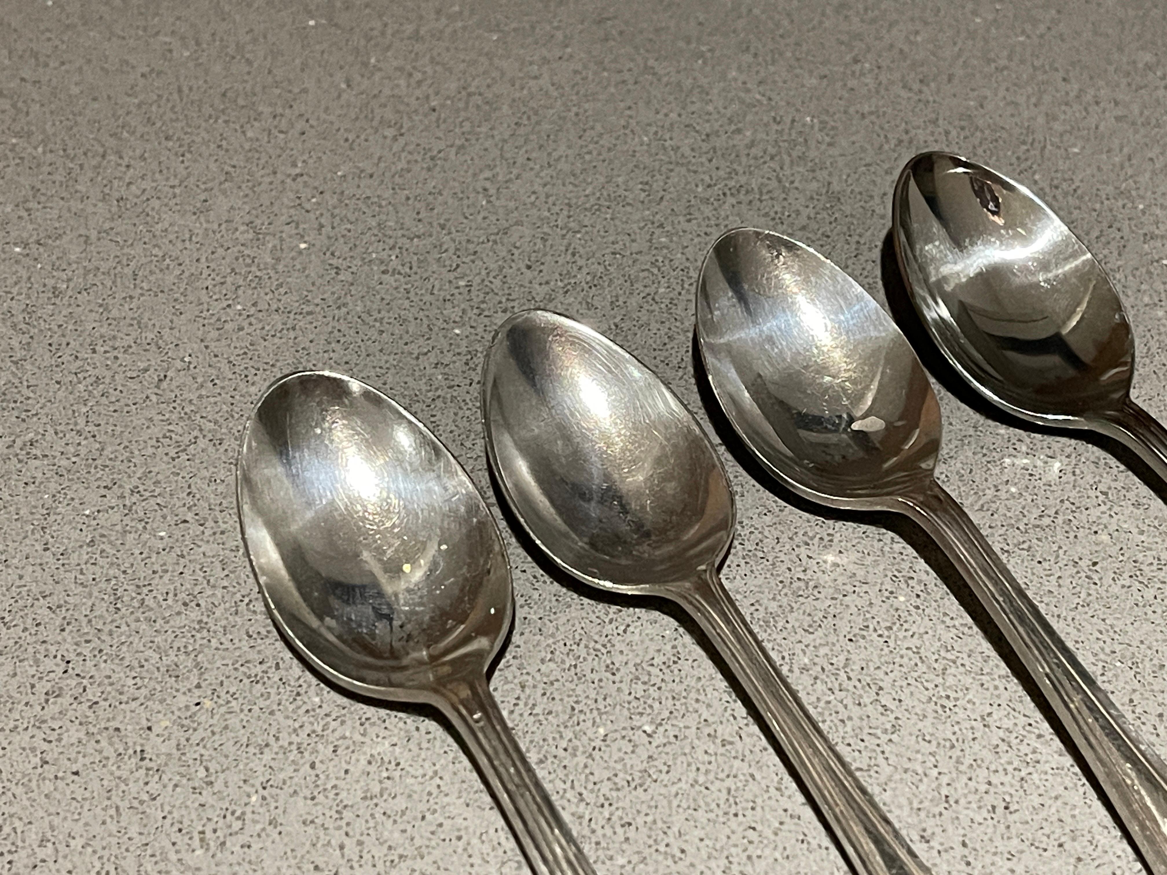 Hand-Crafted A set of 4 Four Tea Coffee Spoon Stainless Sheffield England 1930s Art Deco For Sale