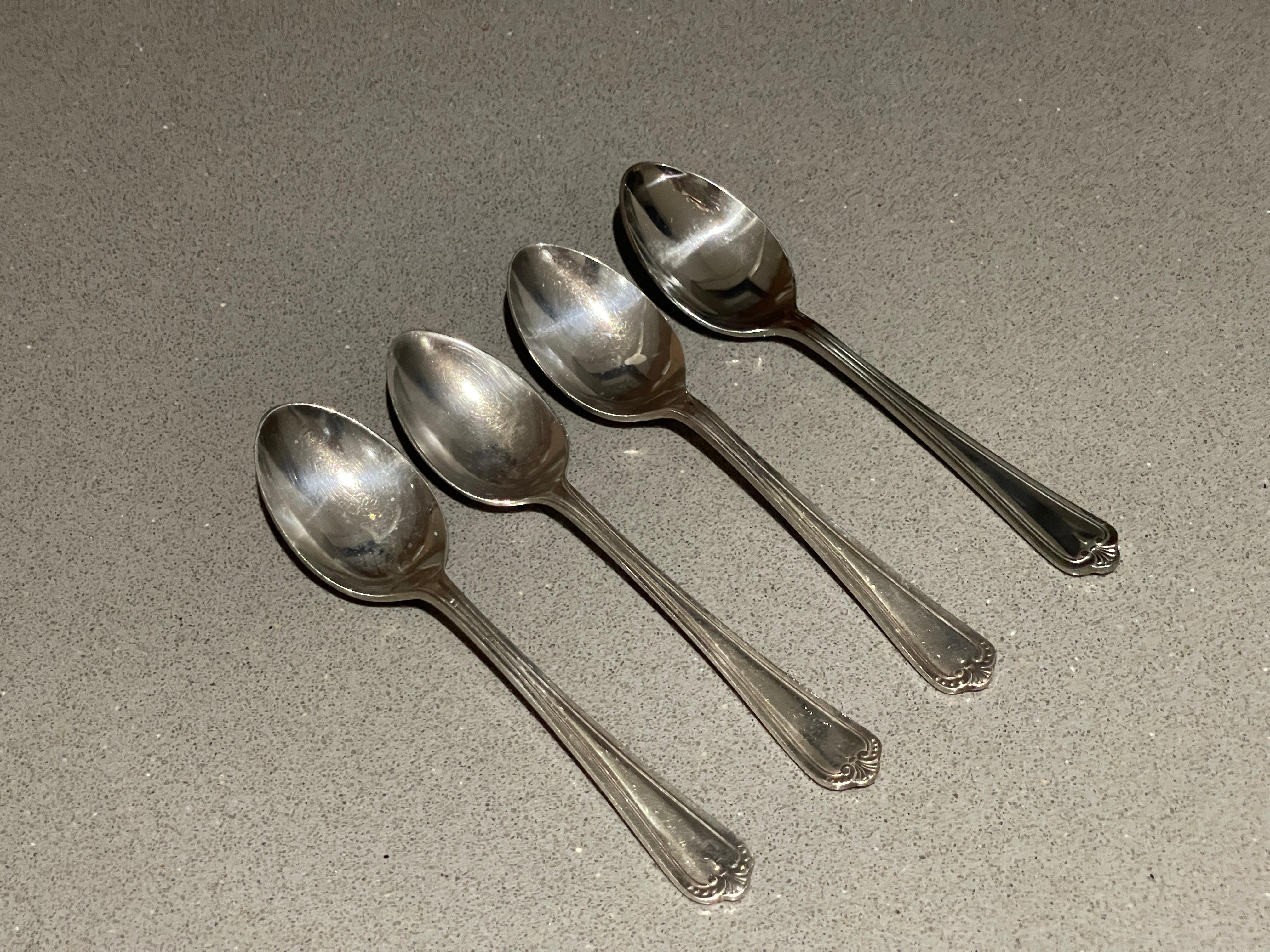 Mid-20th Century A set of 4 Four Tea Coffee Spoon Stainless Sheffield England 1930s Art Deco For Sale
