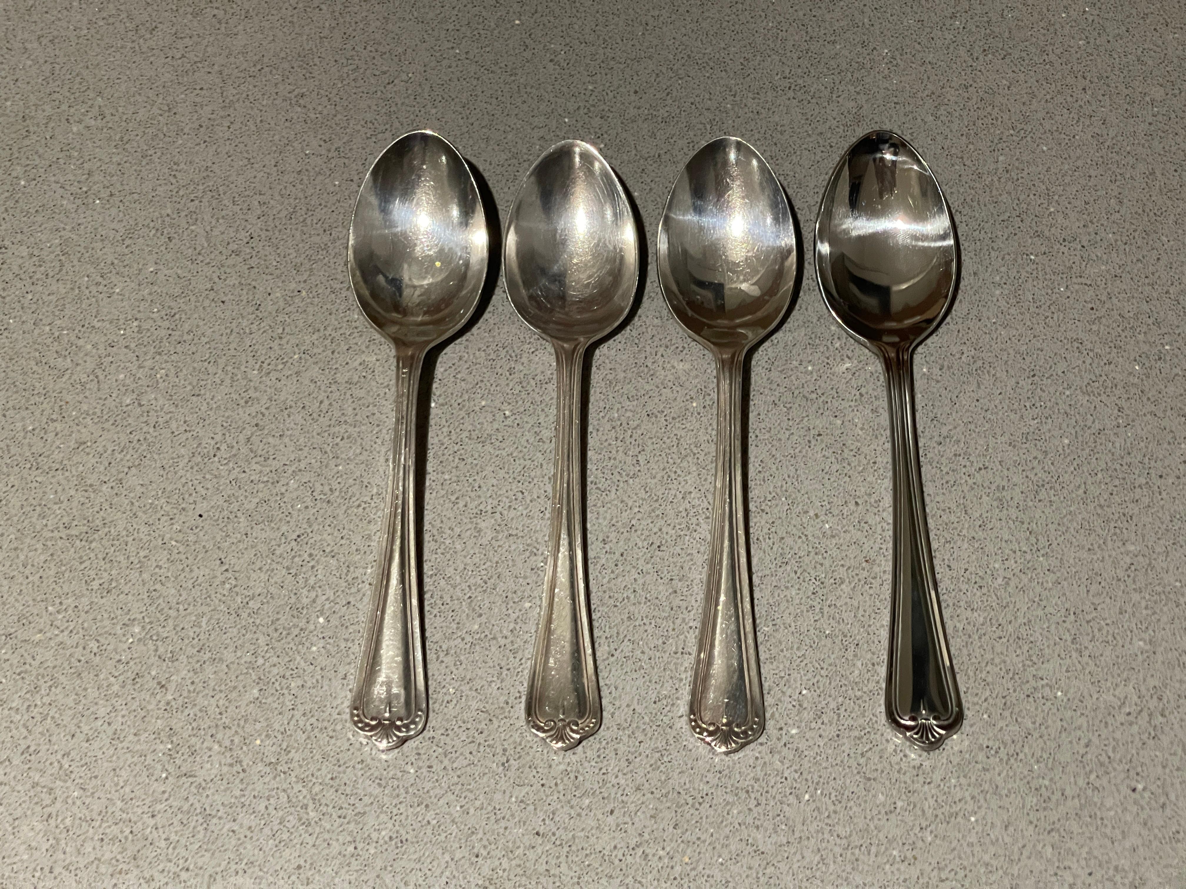 A set of 4 Four Tea Coffee Spoon Stainless Sheffield England 1930s Art Deco For Sale 1