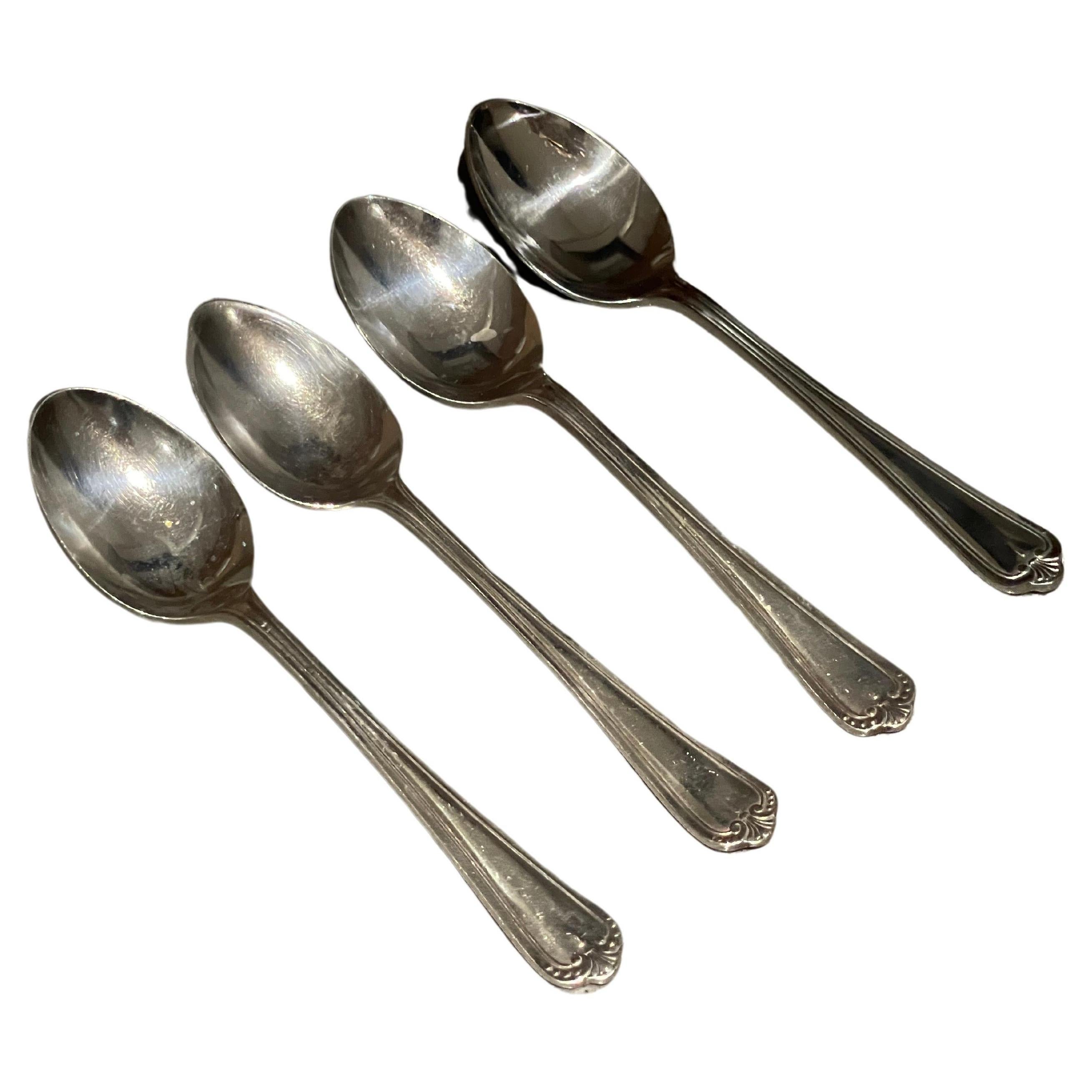 A set of 4 Four Tea Coffee Spoon Stainless Sheffield England 1930s Art Deco For Sale