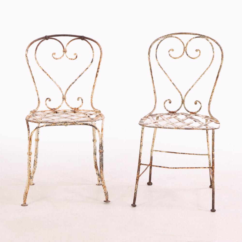 Fer Un ensemble de 4 chaises de jardin en fer français, C. 1950. en vente